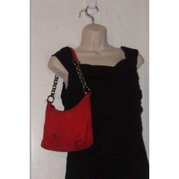 Prada Reddish Orange Suede And Leather Shoulder Purse  With A Chrome Chain - Picture 7 of 8